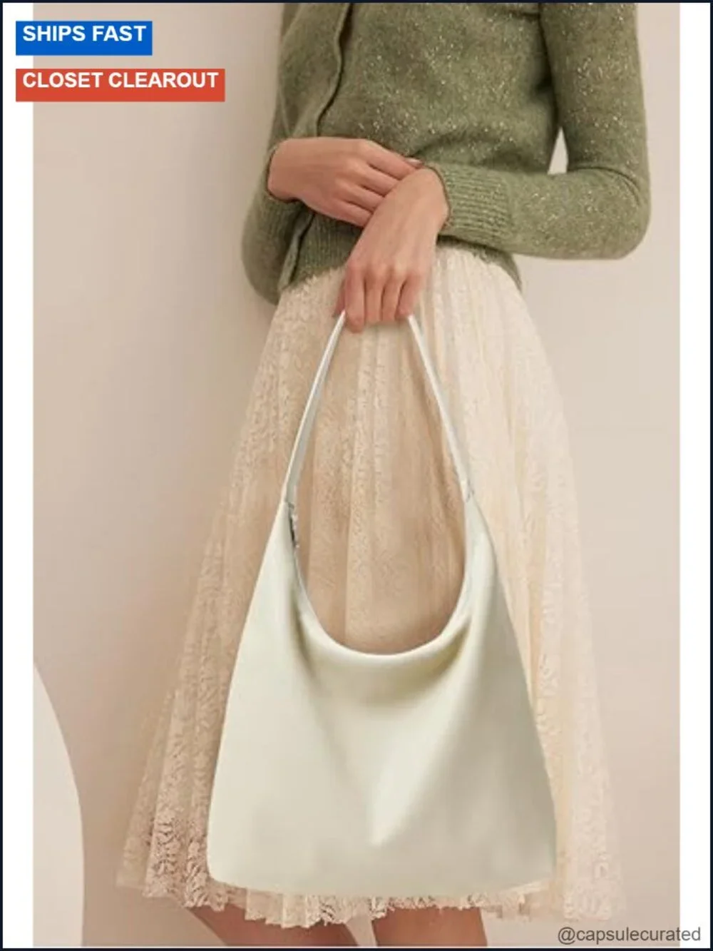 Slouchy Tote Bag 18L Vegan Leather Crescent Hobo Zipper Shoulder Purse